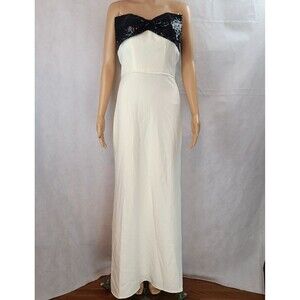 New MAC DUGGAL Sample (2) Ivory & Black Sequin Bow & Band Body Con Maxi Gown